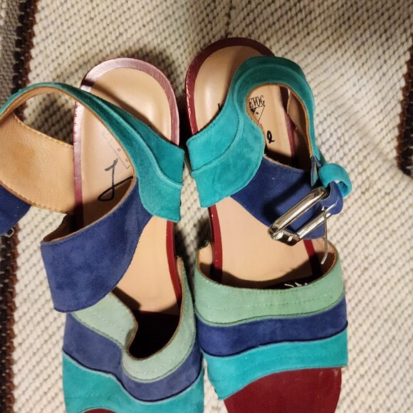 Fluevog open-toes sandals on platform 6 US size (Peru) suede multicolor - Picture 3 of 5